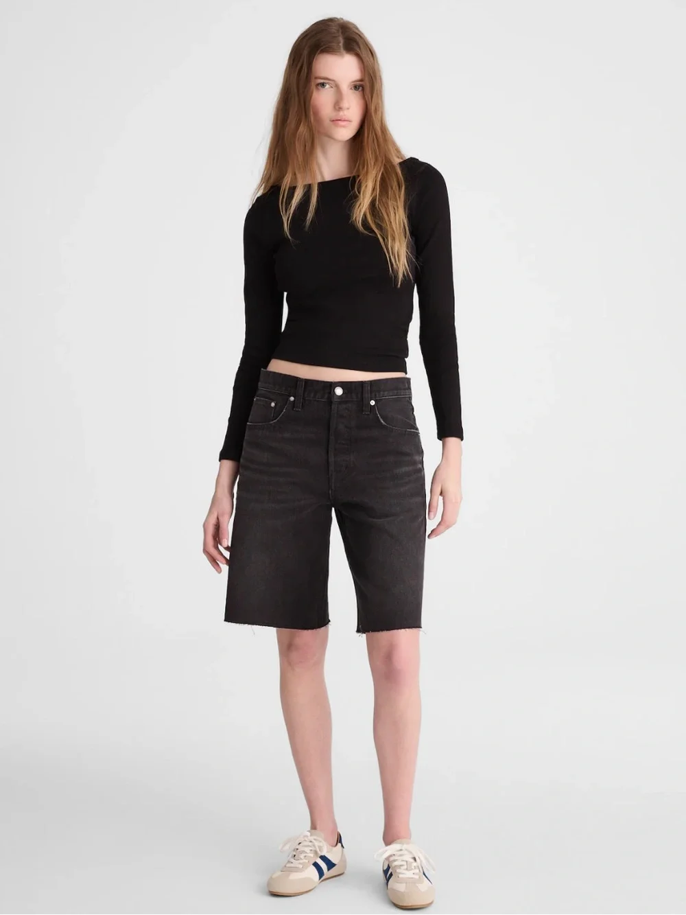 Madewell The Essex Long Baggy Short Black size 26 NWT NZ004 Bermuda Jean shorts
